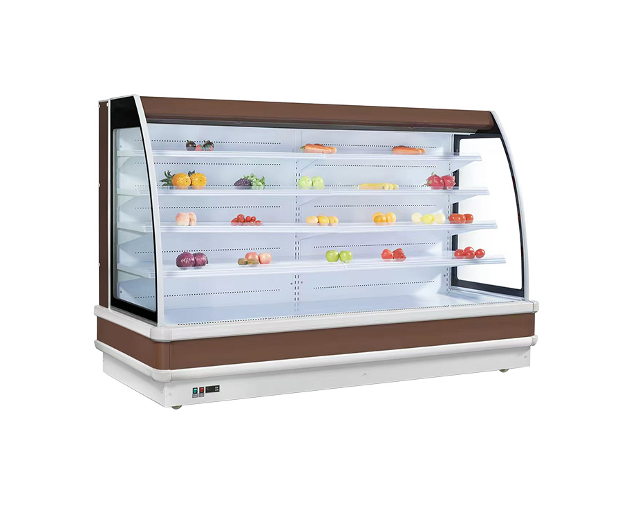 European-style fruit display case in supermarket